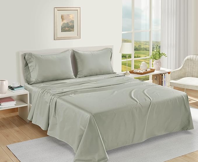LANE LINEN Pillows Standard Size Set of 2 Soft 100% Egyptian Cotton Sateen Cool & Smooth Pillowcases Queen - Mineral