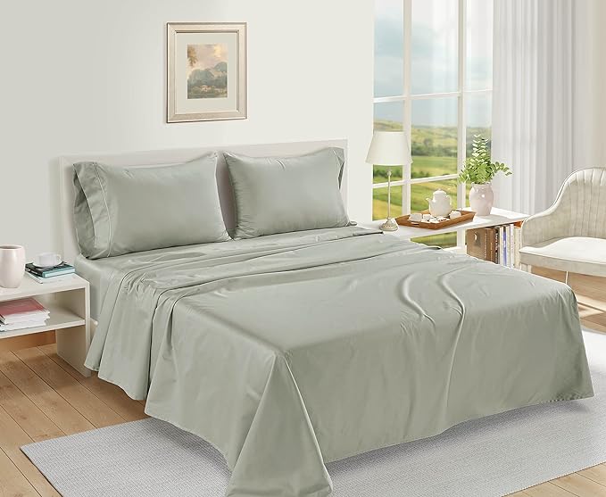 LANE LINEN Pillow Case Covers King Set of 2 100% Egyptian Cotton Sateen Soft Cool & Smooth Cases - Mineral