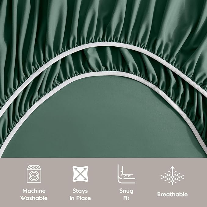 Nestl Extra Deep King Sheet Set - 6 Piece Breathable & Cooling Sheets - Hotel Luxury Bedding Set w/18-24 Inch Deep Pockets - Easy & Secure Fit - Super Soft, Wrinkle Free & Comfy - Dark Green