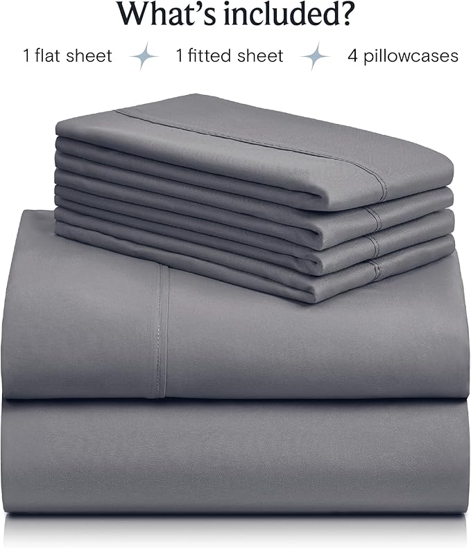 LuxClub 4 PC California King Size Sheet Set Bed Sheets Deep Pockets 18" Wrinkle Free Cooling Sheets Machine Washable Hotel Bedding Silky Soft - Light Grey California King