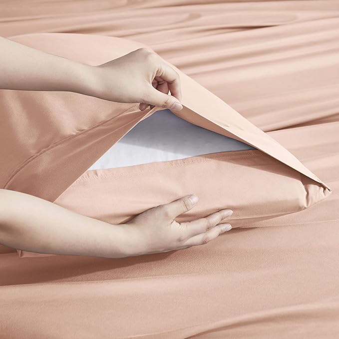 Nestl Extra Deep Full Sheet Set - 6 Piece Breathable & Cooling Sheets - Hotel Luxury Bedding Set w/18-24 Inch Deep Pockets - Easy & Secure Fit - Super Soft, Wrinkle Free & Comfy - Peach Beige