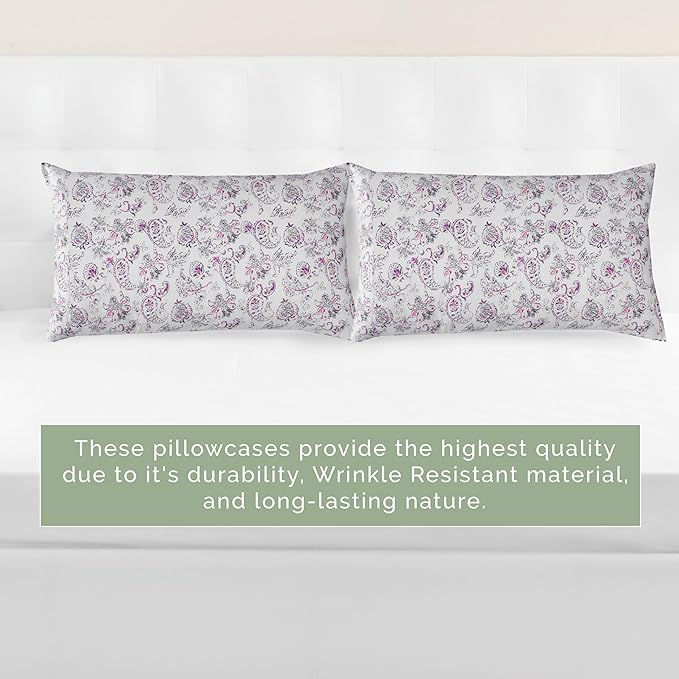 Elegant Comfort Ultra Soft Set of 2 Floral Print Pillowcases - 1500 Premium Hotel Quality Microfiber, Soft and Smooth Envelope Closure 2-Piece Pillow Covers - Standard/Queen, Paisley Purple