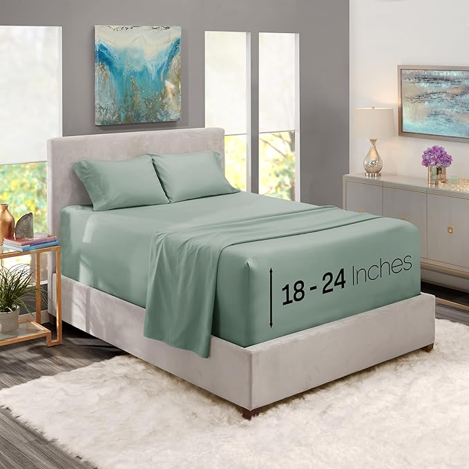 Nestl Twin Size Sheet Set, 4 Piece Extra Deep Pocket (18-24 inches), Microfiber, Hotel Luxury, Soft, Breathable, Wrinkle-Free, Easy to Care, Sage Green New