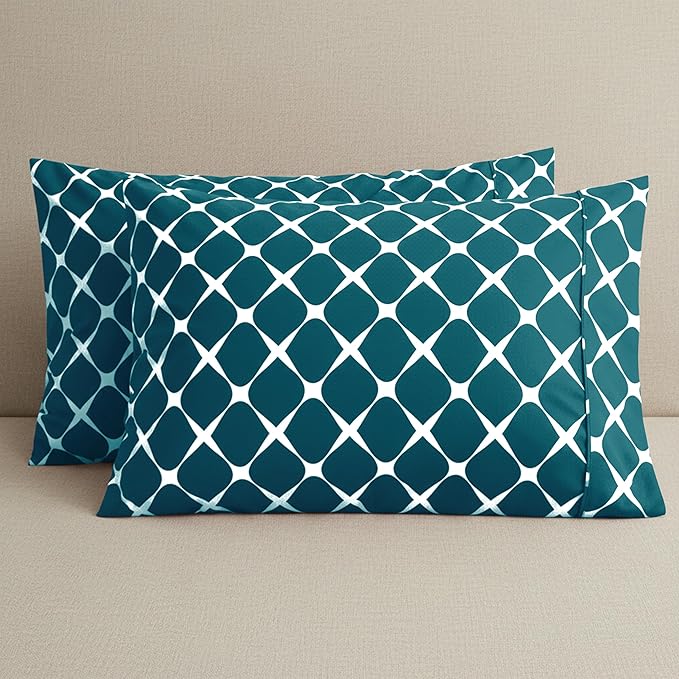 Elegant Comfort Luxury Ultra-Soft 2-Piece Pillowcase Set - 1500 Premium Hotel Quality Microfiber Double Brushed - Wrinkle Resistant, King Size, Bloomingdale Pattern Teal