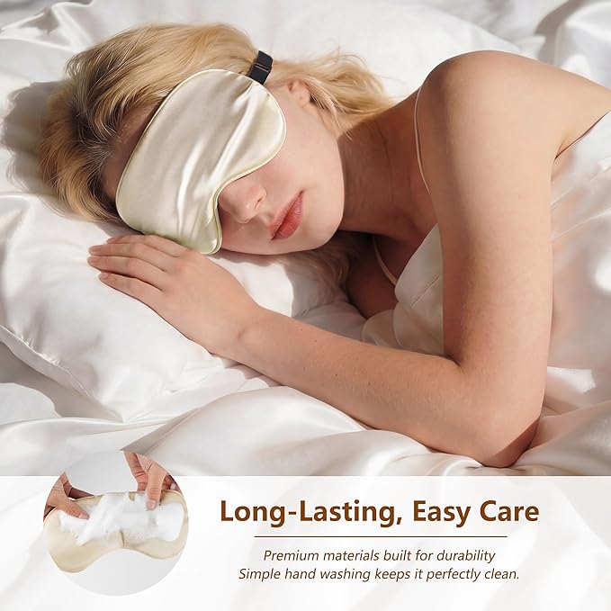 Sleep Mask Silk Eye Mask for Men Sleeping Mask, Adjustable Elastic Strap for Night Shading Sleep Mask, Soft and Comfortable for Both Men and Women (Champagne, 3 Packs)
