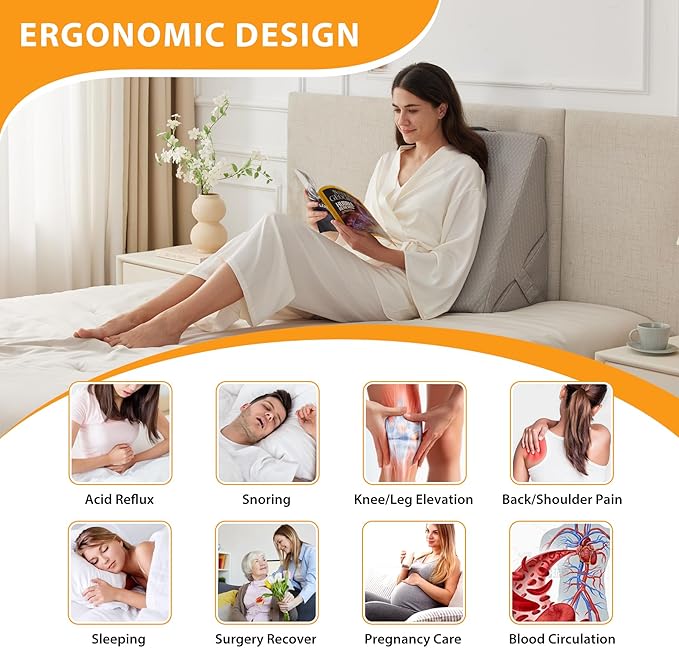 Ruqmuis Bed Wedge Pillow for Sleeping, 9&12 Inch Adjustable Wedge Pillow Set for After Surgery, Triangle Pillow for Back Pain Relief, Leg Support, Acid Reflux, Gerd, Grey
