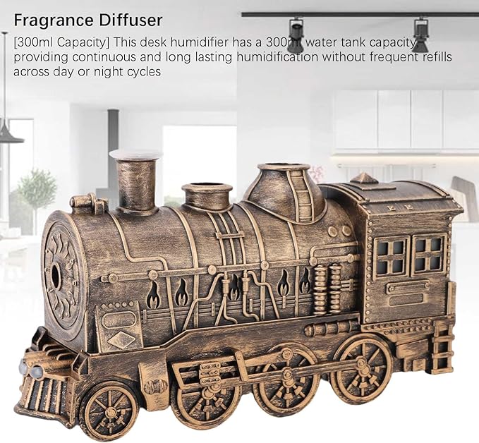 Humidifiers for Bedroom, 300ml Dual Mist Essential Oil Diffuser with Timer Train Shaped Aromatherapy Diffuser for Bedroom, Office and Desktop