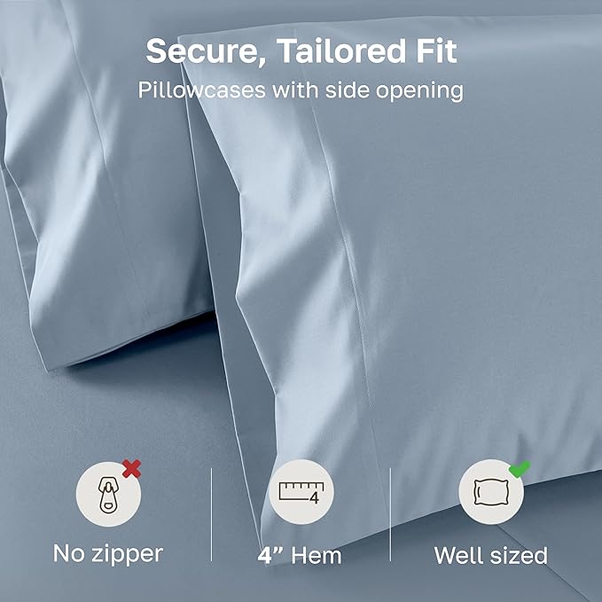 California Design Den Pillow Cases Standard Size Set of 2-1000 Thread Count Sateen, Soft and Thick 100% Cotton Standard/Queen Pillowcases, Durable - Blue