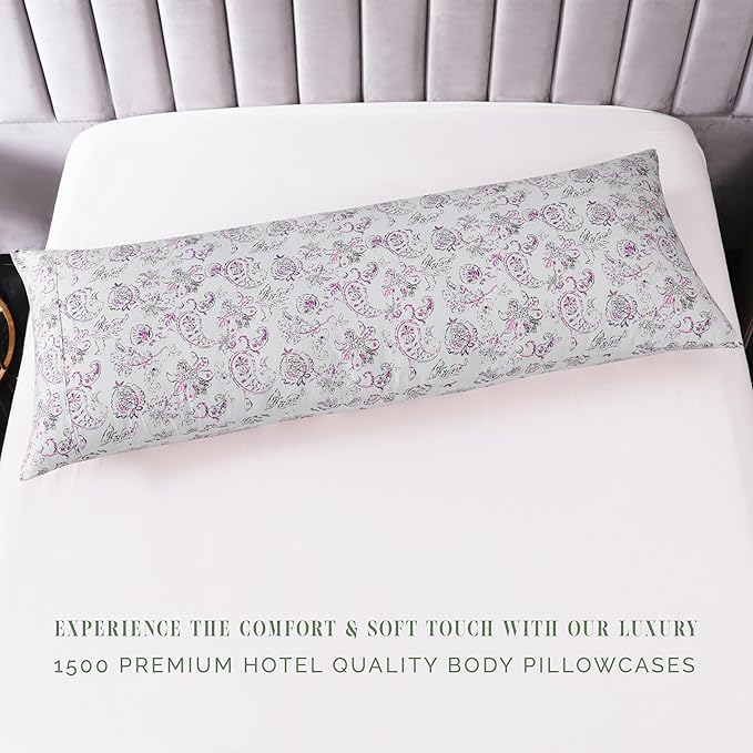 Elegant Comfort Ultra Soft 1-Piece Set Floral Print Pillowcases - 1500 Premium Hotel Quality Microfiber, Soft and Smooth Hidden Zipper Closure 1-Piece Pillow Covers - Body Pillowcase, Paisley Purple
