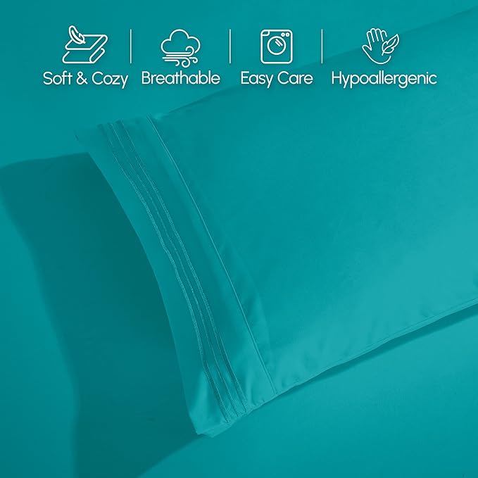 Elegant Comfort Luxurious 1500 Premium Hotel Quality Microfiber 4-Piece Sheet Set, 18-24 Inches Deep - Extra Deep Pocket Sheets - Ultra Soft 4PC Deep Pocket Sheets, Queen, Turquoise