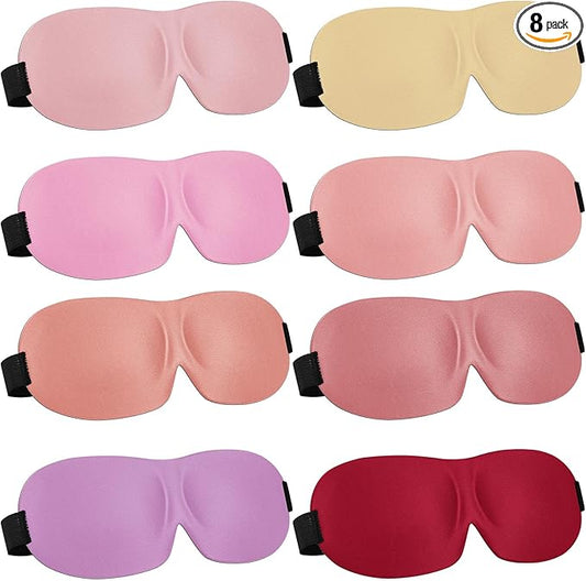 Bencailor 8 Pcs Sleep Mask for Side Sleeper 3D Eye Masks for Sleeping Blackout Eye Cover Shade Night Blindfold with Adjustable Strap for Women Men Sleeping Game Gifts(Medium,Warm Color)
