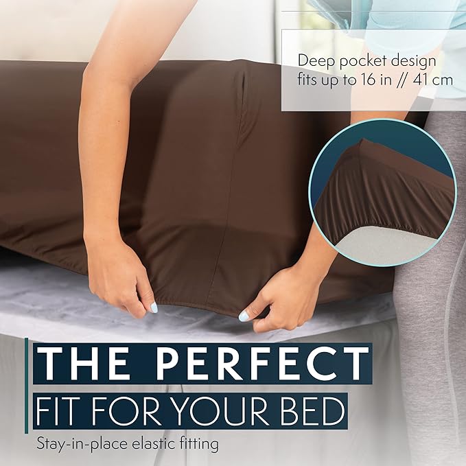 HC COLLECTION Bed Sheets Full Size Set, Hotel Luxury Platinum 1800 Series Brushed Microfiber Sheet w/Pillow Cases, Ultra Soft Lightweight 4 Pcs Bedding for Hot Sleepers Men Women Teens, Brown