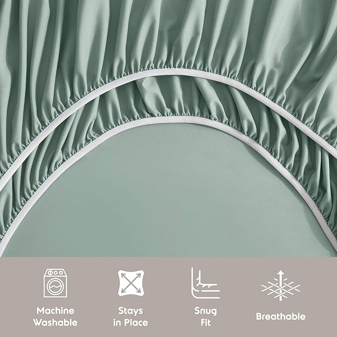 Nestl Extra Deep Full Sheet Set - 6 Piece Breathable & Cooling Sheets - Hotel Luxury Bedding Set w/18-24 Inch Deep Pockets - Easy & Secure Fit - Super Soft, Wrinkle Free & Comfy - Sage Green
