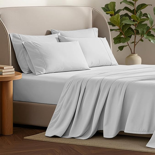 Bare Home Hotel Luxury Twin XL Sheet Set, Extra Soft - 4 Piece Set - Deep Pockets - Easy Fit - Cooling & Breathable - Wrinkle, Fade, Stain Resistant - Includes 2 Pillowcases (Twin XL, Cloud Grey)