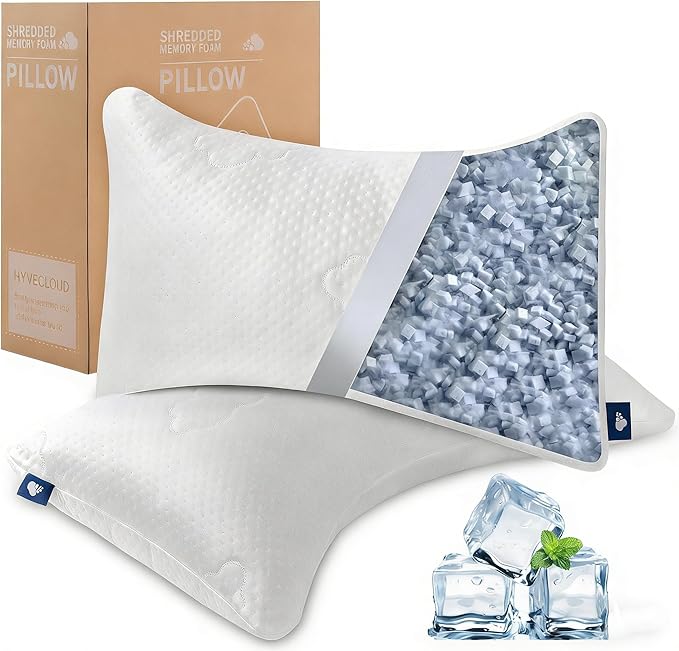Shredded Memory Foam Pillows for Deep Sleep Bed Pillow for Neck Support with Removable & Washable Cover,Bend(Pack of 2)