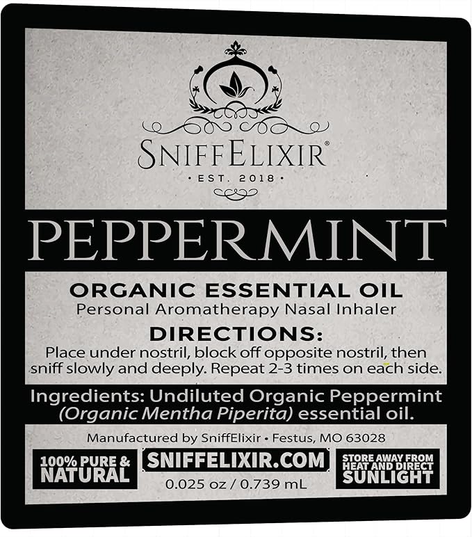 Peppermint Oil Aromatherapy Nasal Stick Vapor Inhaler for Migraine Relief - Nausea & Motion Sickness, USA Made with Organic Essential Oils, Tension Headache