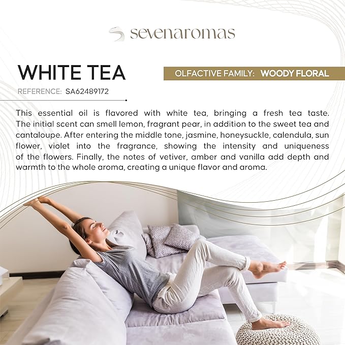 SevenAromas Hotel Scent Diffuser Oil, Luxury Hotel-Inspired Essential Oil for Aromatherapy & HVAC Diffusers – Premium Dropper Bottle - 45 ml 1.52 FL oz (White Tea)