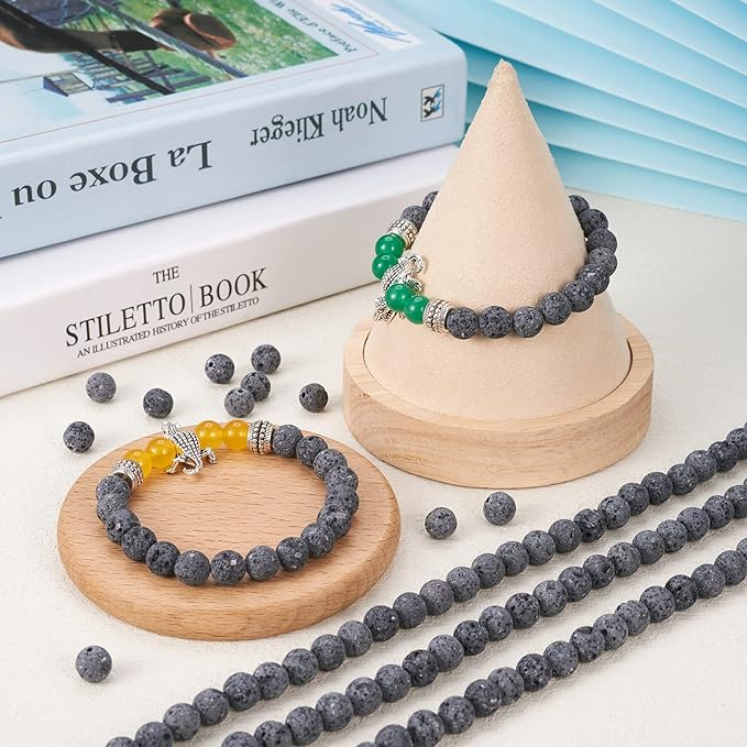 Craftdady 8mm Unwaxed Natural Lava Stone Beads 460Pcs Round Volcanic Rock Gemstone Loose Beads Energy Healing Chakra Beads for Jewelry Craft Essential Oil Bracelet