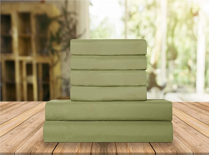 Elegant Comfort Luxury Soft Bed Sheets 1500 Premium Hotel Quality Microfiber Softness Wrinkle and Fade Resistant (6-Piece) Bedding Set, Queen, Olive Green