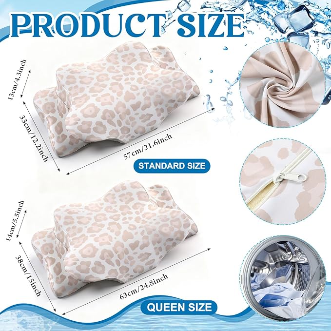 Hahafelt Cooling Cervical Neck Pillowcase Cover (Only Pillow Case) Ergonomic Pillowcase with Zipper Breathable Contour Pillow Cover for Side Back Stomach Sleepers(Leopard Print Color,Queen Size)