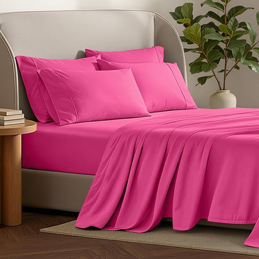 Bare Home Hotel Luxury Twin XL Sheet Set, Extra Soft - 4 Piece Set - Deep Pockets - Easy Fit - Cooling & Breathable - Wrinkle, Fade, Stain Resistant - Includes 2 Pillowcases (Twin XL, Pink)