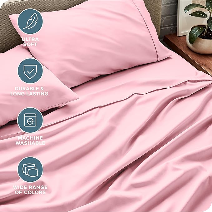 Bare Home King Sheet Set - 1800 Ultra-Soft Microfiber King Bed Sheets - Double Brushed - Deep Pockets - Easy Fit - 4 Piece Set - Bedding Sheets & Pillowcases (King, Light Pink)