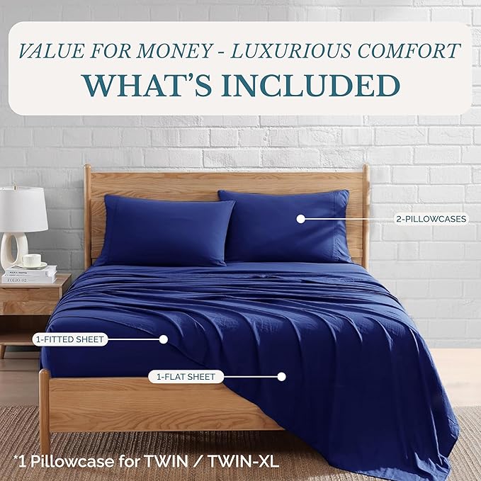 Casa Platino Queen Sheets Set, 4 Piece Ultra Soft Pre-Washed Bed Sheet Set Queen, Breathable Microfiber with Deep Pocket Fitted Sheet, Lightweight and Smooth Queen Size Bedding for Daily Use – Navy