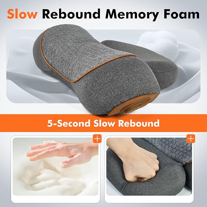 Cordless Electric Neck Massager Pillow for Pain Relief Deep Tissue, 3-in-1 Rechargeable Neck Cervical Traction Device with Heat, Massage, Electric Stretch, Ergonomic Neck Shoulder Relaxer