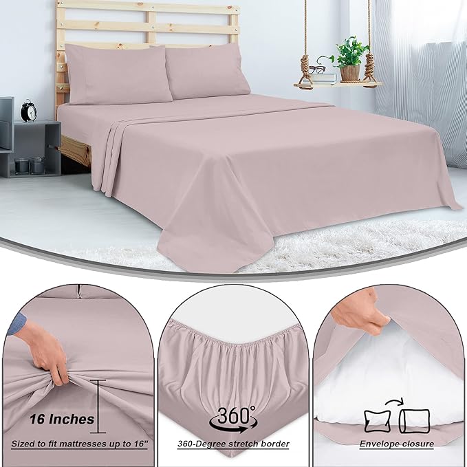 ROYALE LINENS 300 Thread Count 100% Long Staple Combed Cotton Sheet Set - 4 Piece Full Bed Sheets - 1 Fitted, 1 Flat, 2 Pillow Cases -Soft Cool & Crisp Sheet Set (Full, Lavender)