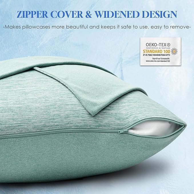 CHOSHOME Cooling Pillow Cases Zipper Pillow Covers Q-Max > 0.45 Zippered Pillowcases for Hot Sleepers, Soft, Breathable, Skin-Friendly, 4 Pack (Standard, 20"x26", Green)