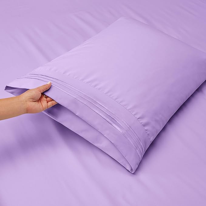 Clara Clark Flex Top King Sheets, 6 Piece Set - Hotel Luxury Sheets for Top Split King Bed, Super Soft Bedding Set, Head Split King Lavender