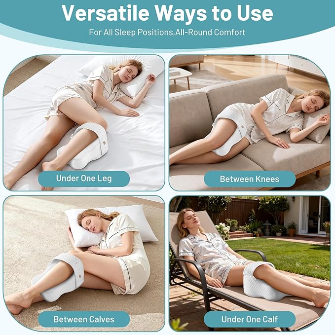 Knee Pillow for Side Sleepers | Spine Alignment & Hip Support with Adjustable Memory Foam, Contour Design & Non-Slip Strap | Cooling, Machine-Washable Cover for Home, Travel & Recovery Support