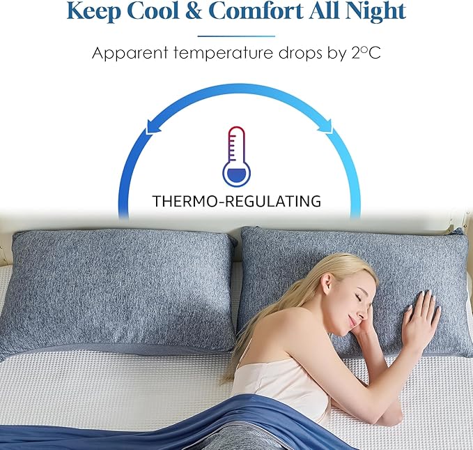 CHOSHOME Cooling Pillow Cases Zipper Pillow Covers Q-Max > 0.45 Zippered Pillowcases for Hot Sleepers, Soft, Breathable, Skin-Friendly, 2 Pack (King, 20"x36", Navy Blue)