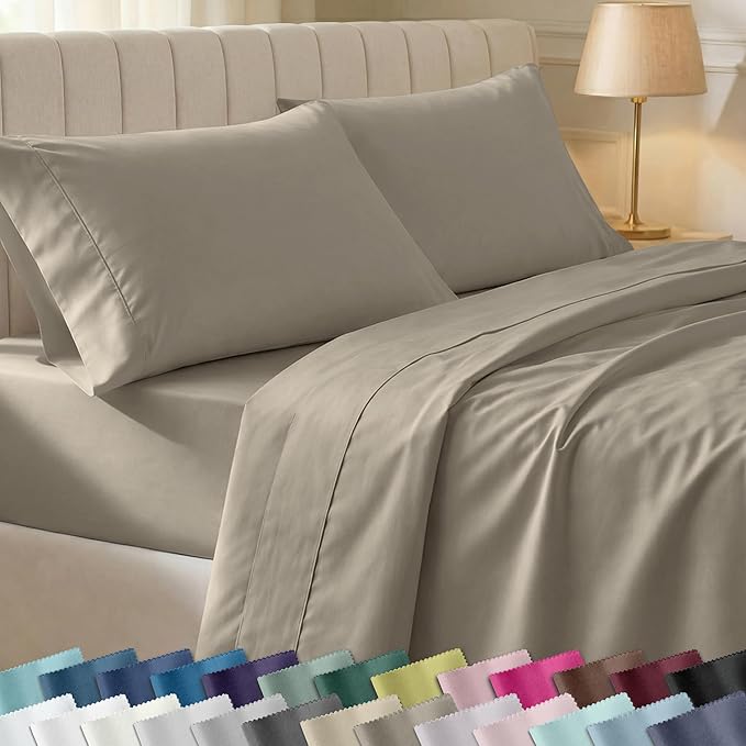 California Design Den Soft 100% Cotton Bed Sheets Twin XL Set, 400 Thread Count Good Housekeeping Award Winner, Silky Smooth Sateen Weave, Breathable and Durable Twin XL Bedding Set - Taupe