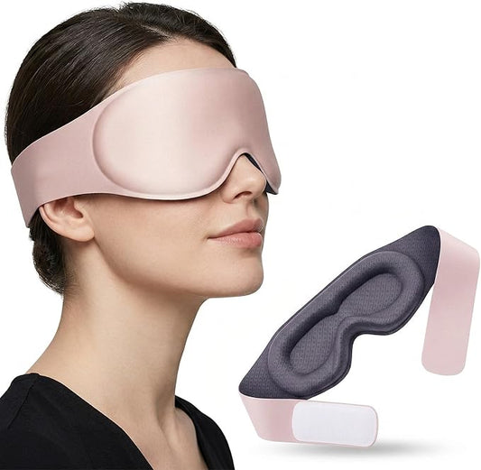 3D Sleep Mask for Men Women, 100% Blackout Contoured Eye Mask, Soft Memory Foam Blindfold with Adjustable Hook and Loop Strap, Pressure-Free Eye Cover for Side Sleeper, Travel & Yoga (Pink)