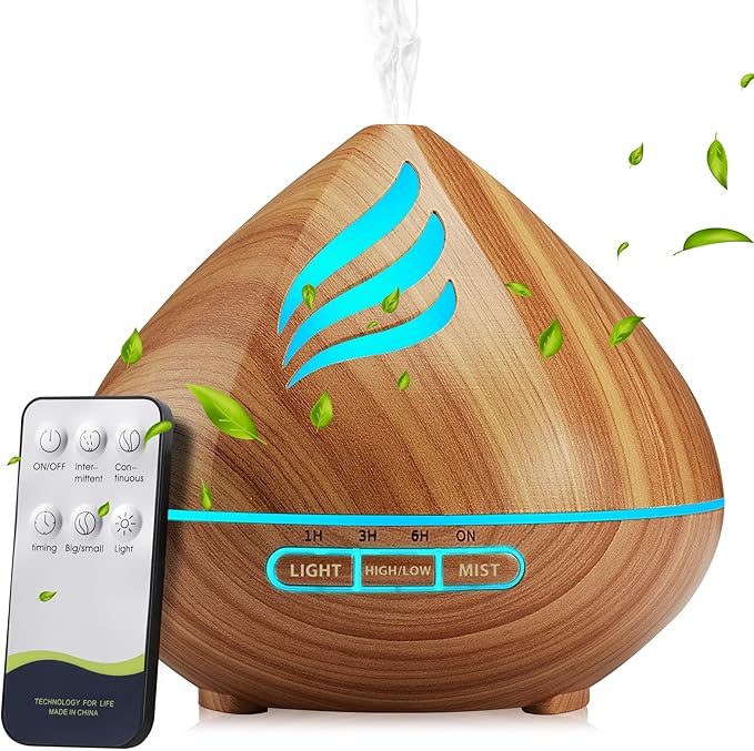 Essential Oil Scent Diffuser: 500ML Aroma Diffuser with Remote Control - 14 Colors LED & 2 Mist Modes - 4 Timer Settings, Ultra-Quiet for Home Bedroom Family1