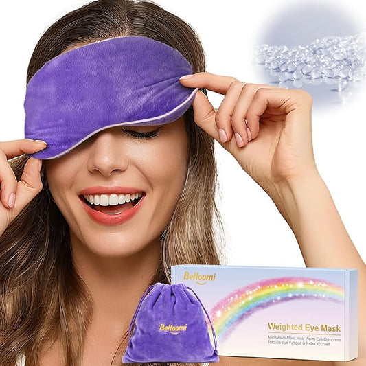 BeHoomi Heated Eye Mask, Weighted Sleep Mask Warm Compress for Eyes, Cooling Eye Mask for Sleeping, Reusable Eye Masks for Home, Office, Hot and Cold for Eye Relaxation, Mothers Day Gifts (Purple)