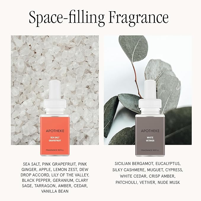 Pura Smart Home Fragrance Device Starter Set - Pura 4 - Scent Diffuser for Home - Includes Fragrance Aroma Diffuser - Rectangle Box, Sea Salt Grapefruit and White Vetiver Scent Refills
