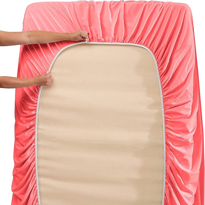 Clara Clark Cal King Sheets, 6 Piece Set - Hotel Luxury Sheets for Cal King Size Bed, Super Soft Bedding Set, Cal King Size, Coral Pink