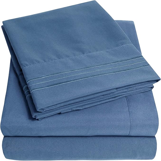 1500 Supreme Collection Extra Deep Pocket Sheets Set - Luxury Soft Bed Sheets, Wrinkle Free, Bedding, Over 40 Colors, 21 inch Extra Deep Pocket, Full, Denim
