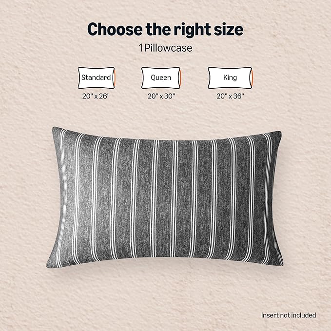 Amazon Basics Stripe Cooling Pillow Cases for Hot Sleepers, Soft Cooling Pillow Cover with Envelope Closure, 20" x 30", Queen, Dark Gray, Pack of 1