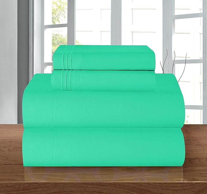 Elegant Comfort Luxury 1500 Premium Hotel Quality Microfiber 4-Piece Sheet Set - Wrinkle Resistant, All Around Elastic Fitted Sheet, Deep Pocket up to 16", Queen, Paradise Teal