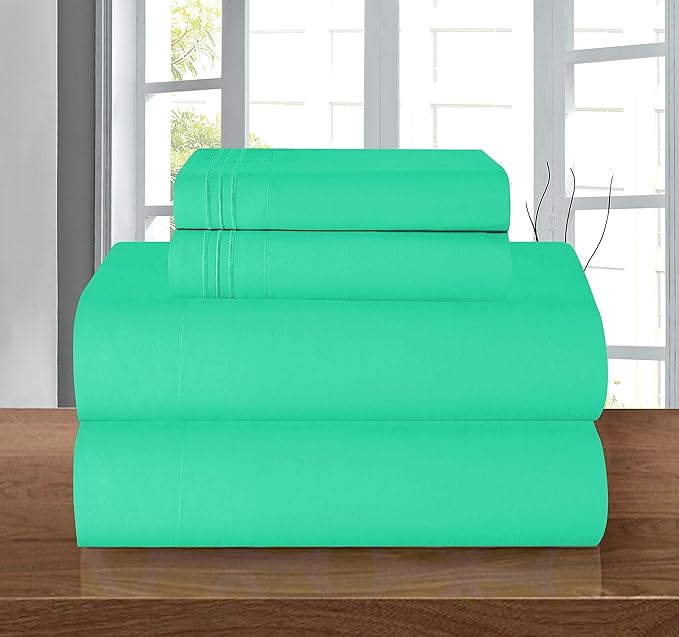 Elegant Comfort Luxury 1500 Premium Hotel Quality Microfiber 4-Piece Sheet Set - Wrinkle Resistant, All Around Elastic Fitted Sheet, Deep Pocket up to 16", King, Paradise Teal