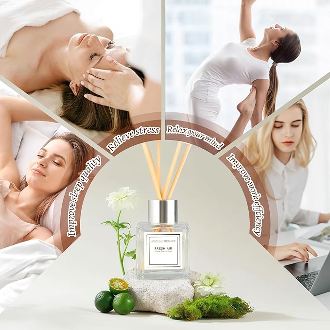 Reed Diffuser Set, 1.7 fl oz Scent Diffuser with Sticks, Jasmine Scent for Bathroom Accessories Shelf Decor, Air Fresheners for Home, Home Fragrance Products, House Office Room Decor Aesthetic Gift