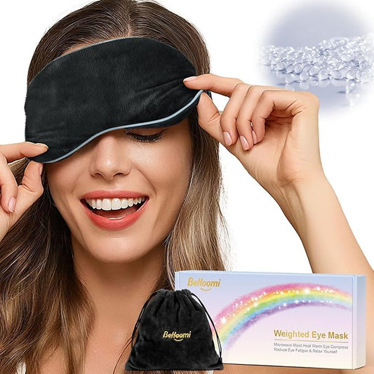 BeHoomi Heated Eye Mask, Weighted Sleep Mask Warm Compress for Eyes, Cooling Eye Mask for Sleeping, Reusable Eye Masks for Home, Office, Hot and Cold for Eye Relaxation, Mothers Day Gifts (Black)