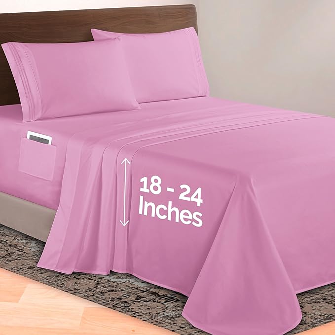 Elegant Comfort Luxurious 1500 Premium Hotel Quality Microfiber 4-Piece Sheet Set, 18-24 Inches Deep - Extra Deep Pocket Sheets - Ultra Soft 4PC Deep Pocket Sheets, California King, Light Pink