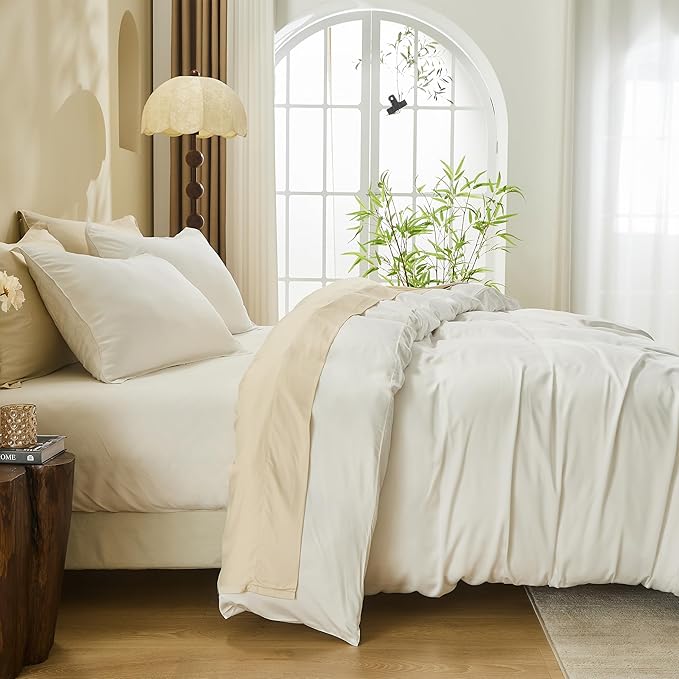 Simple&Opulence Cooling Duvet Cover Set King Size, 3 Pcs 100% Viscose Derived from Bamboo Hotel Luxury Silky Bedding Set, Breathable Soft Comforter Cover for Hot Sleeper with 2 Pillowcases(White)