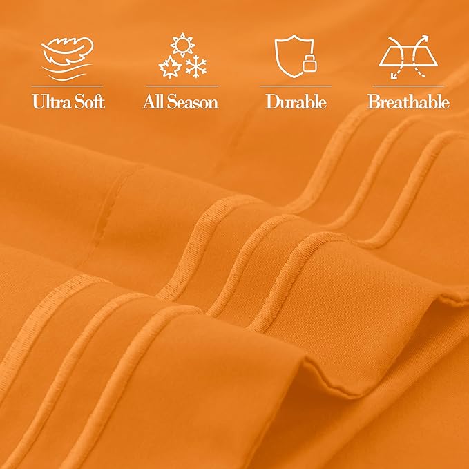 Mocassi 2-Piece Premium Standard/Queen Pillowcase Set 1800 Series Hotel Quality Microfiber - Soft and Breathable with 3-Line Embroidery Wrinkle and Stain Resistant, Easy Care, 20" x 30", Orange