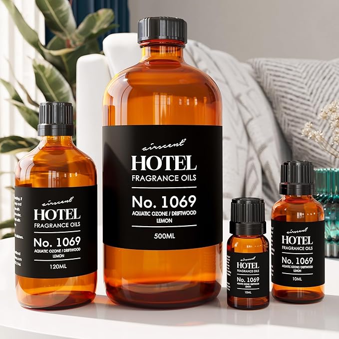 AirScent Hotel Diffuser Oil No. 1069 - Aquatic Ozone, Driftwood, Lemon - Premium Fragrance Oil for Ultrasonic and Waterless Diffusers and Crafting - 10 mL, 0.34 fl oz Glass Dropper Bottle