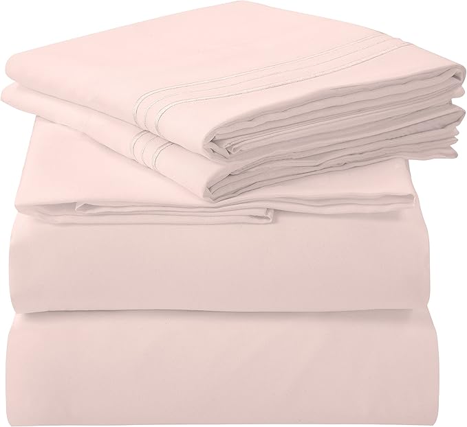ROYALE LINENS 4 Piece Full Sheets Set - Soft Brushed 1800 Microfiber Bedding - 1 Fitted and 1 Flat Sheet, 2 Pillow Cases - Wrinkle Free & Fade Resistant - Hotel Luxury Bed Sheets Set (Pink, Full)